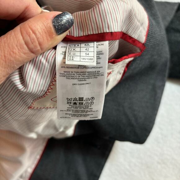 Brooks Brothers Suit Jacket Mens 42L Blue Gray Red Fleece Tollegno 1900 Wool - Picture 10 of 10